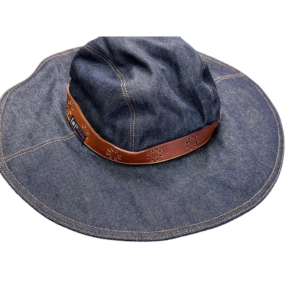 LEI Jeans Denim Sun Hat Wide Brim Boho Western Blue Dark Wash Brown Floral Band